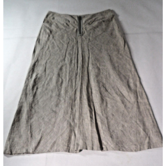 Per Una 14L Linen Midi Skirt Zip Oatmeal Beige Taupe Pockets Casual Office - Picture 1 of 13